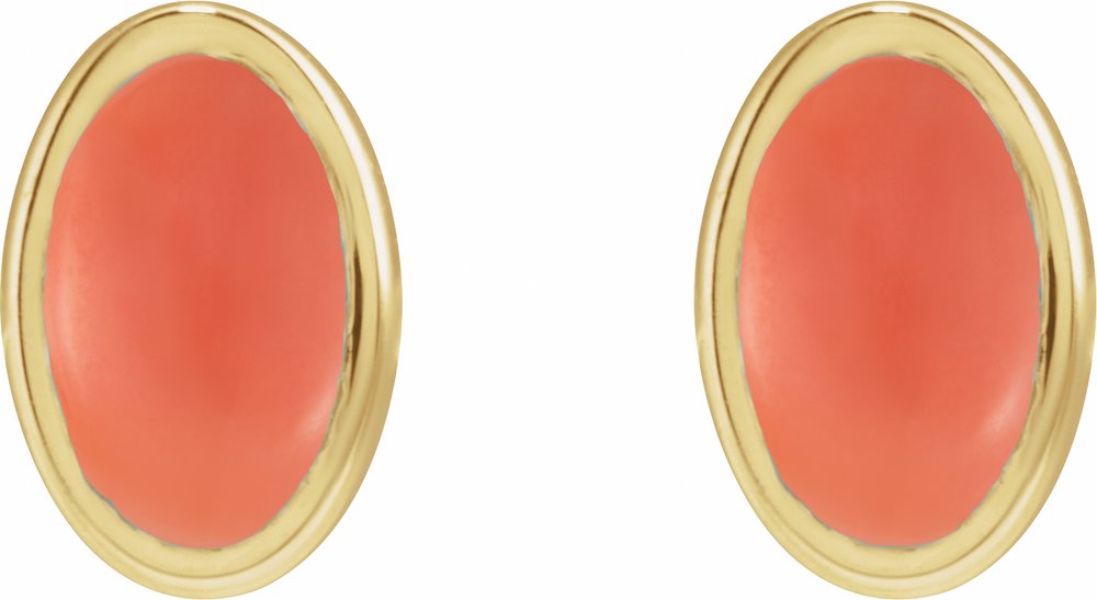 14K Yellow Natural Pink Coral Earrings