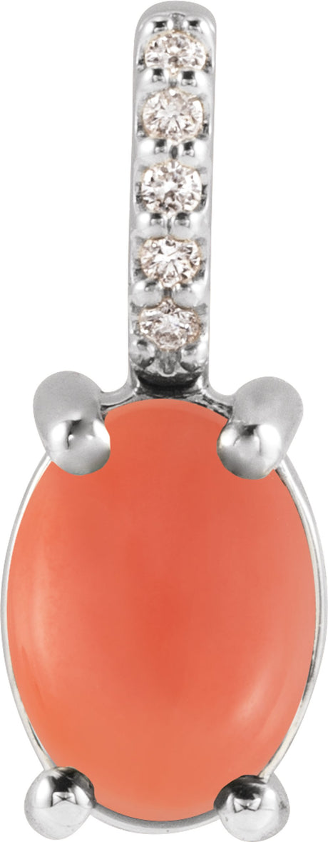 14K White 7x5 mm Natural Pink Coral & .02 CTW Natural Diamond Charm/Pendant