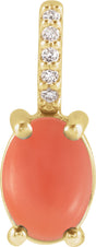 14K Yellow 7x5 mm Natural Pink Coral & .02 CTW Natural Diamond Pendant