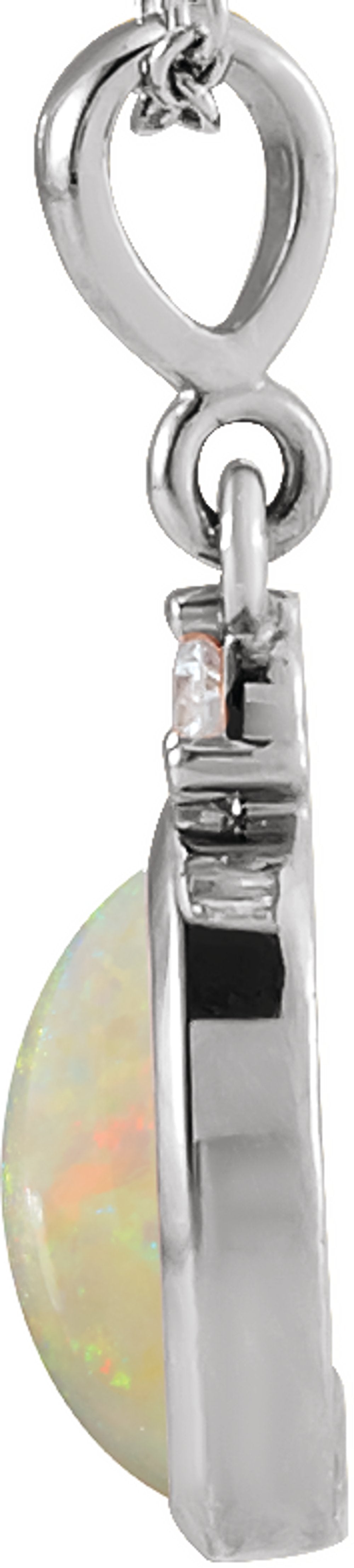 Sterling Silver 5x3 mm Natural White Opal & .02 CT Natural Diamond Cabochon Pendant