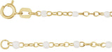 14K Yellow Gold 2 mm Adjustable White Enamel Bead 6-7" Chain