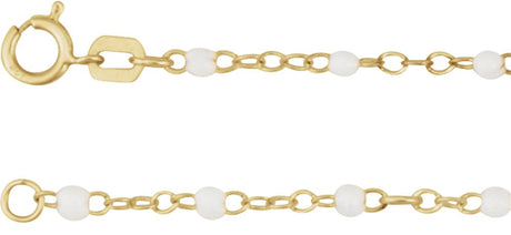 14K Yellow Gold 2 mm Adjustable White Enamel Bead 6-7" Chain