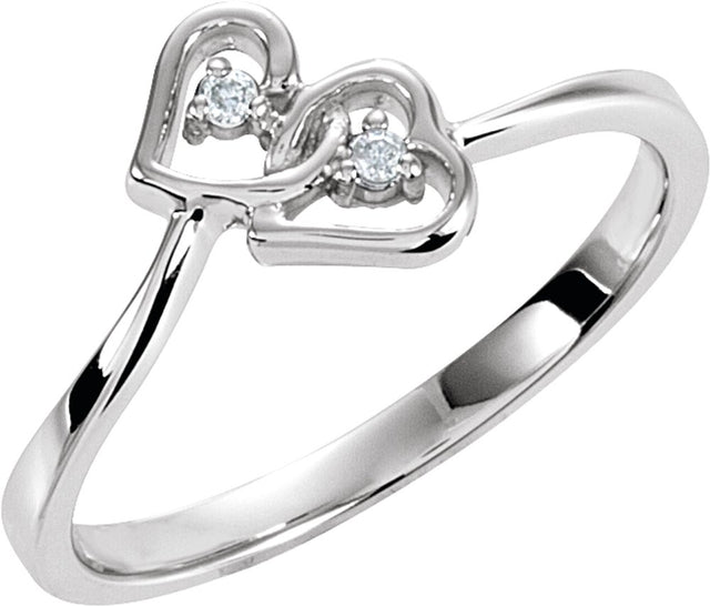 14K White .02 CTW Natural Diamond Double Heart Ring