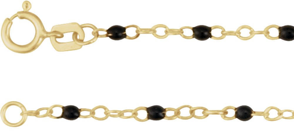 14K Yellow Gold 1.75 mm Adjustable Black Enamel Bead 6-7" Chain