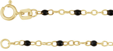 14K Yellow Gold 2 mm Adjustable Black Enamel Bead 15-16" Chain