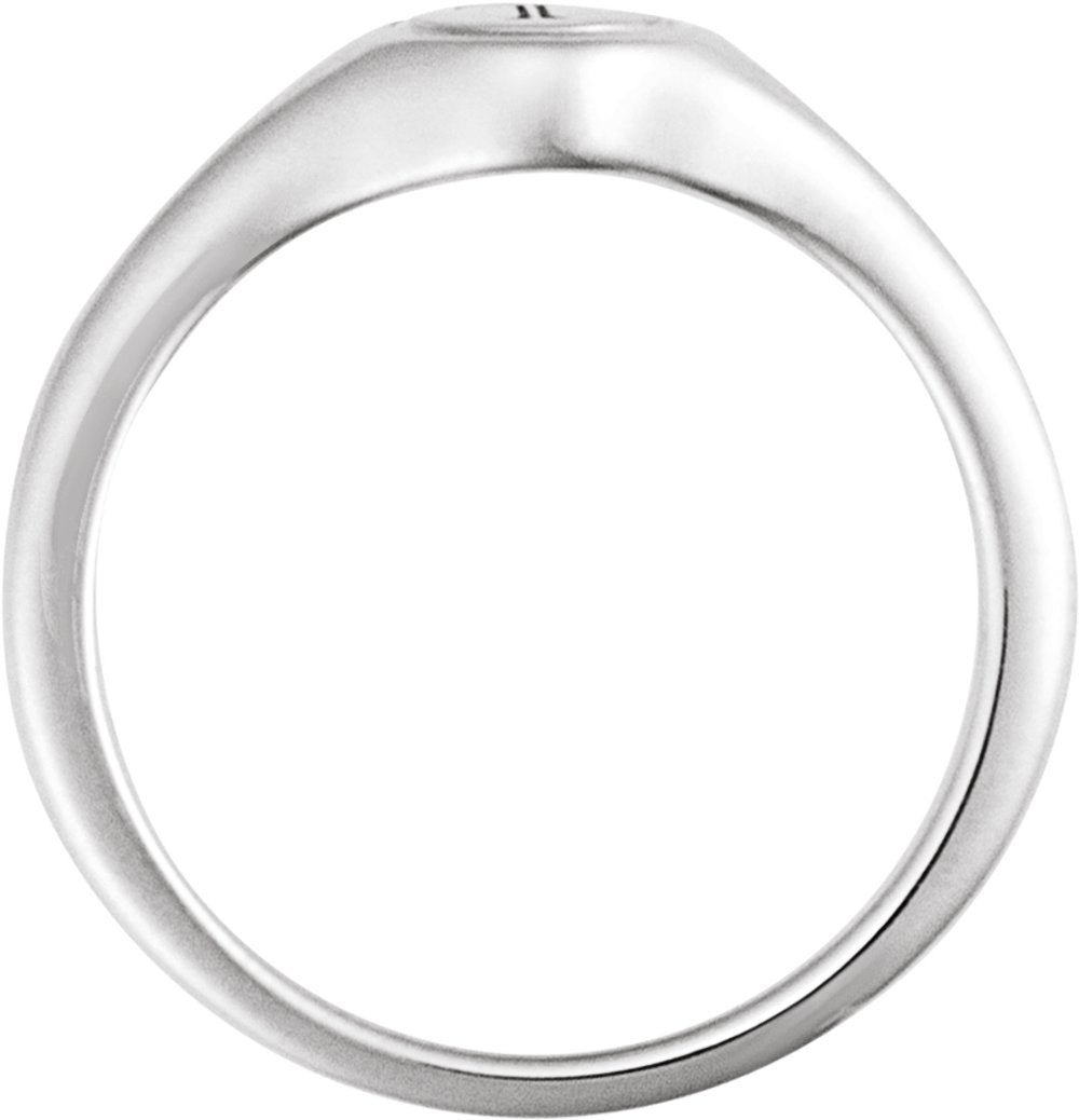 14K White Engravable Round Signet Ring