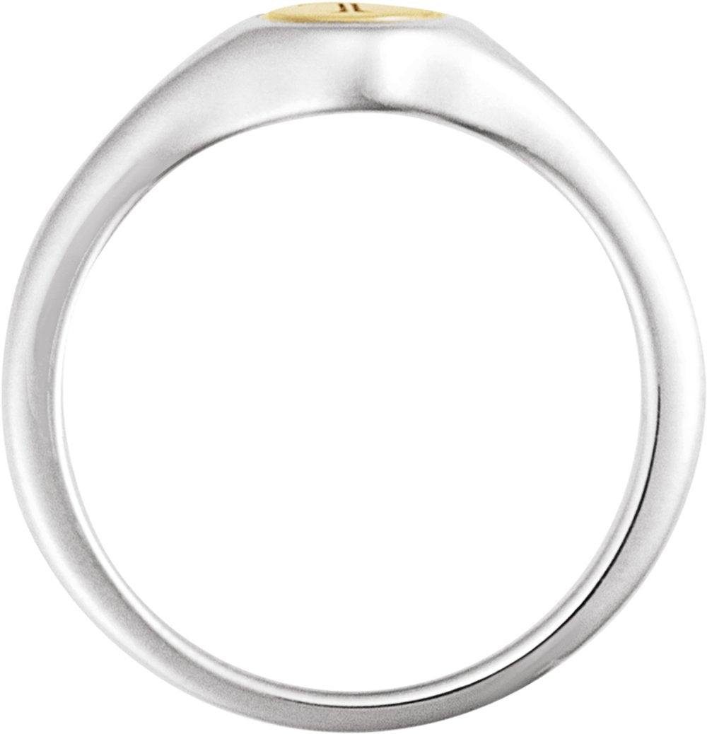 14K White/Yellow Engravable Round Signet Ring