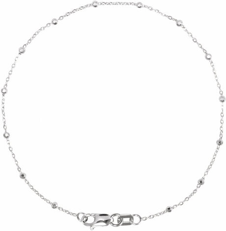 14K White .85 mm Faceted Beaded Cable 7" Chain