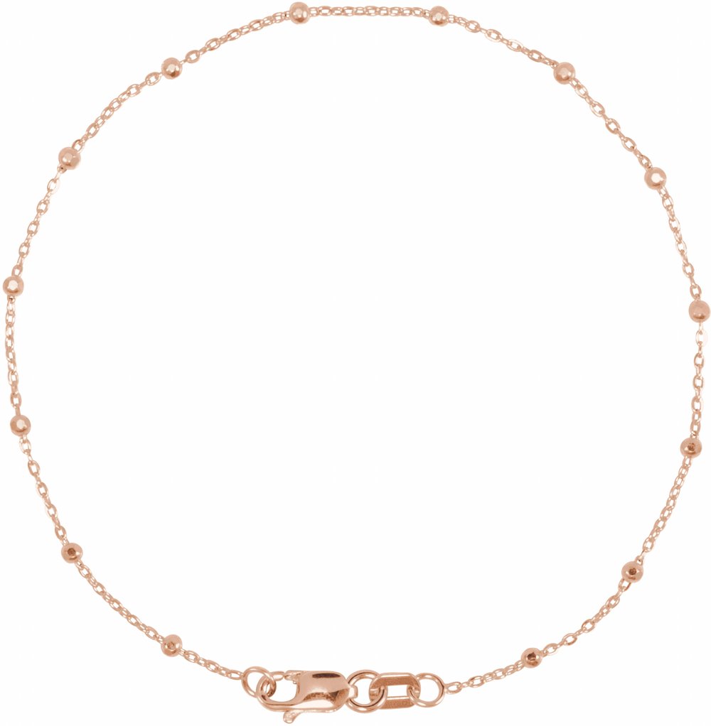 14K Rose .85 mm Faceted Beaded Cable 7" Chain