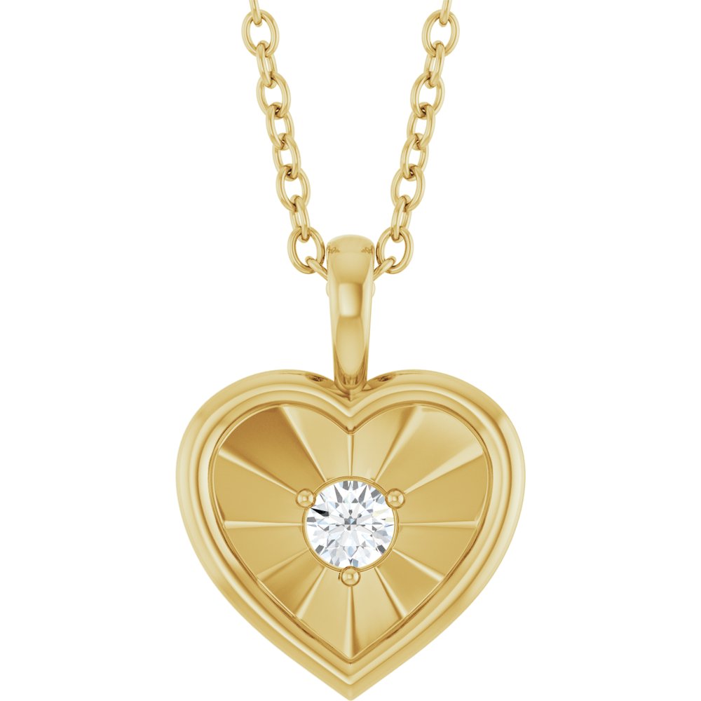 14K Yellow Gold 1/10 CT Natural Diamond Heart 18" Necklace 