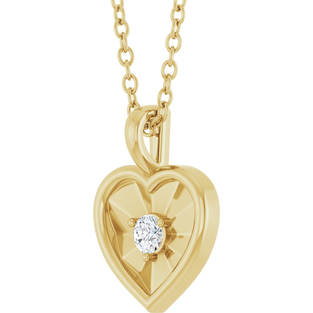 14K Yellow Gold 1/10 CT Natural Diamond Heart 18" Necklace 