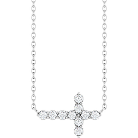 14K White Gold 1/4 CTW Natural Diamond Sideways Cross 18" Necklace