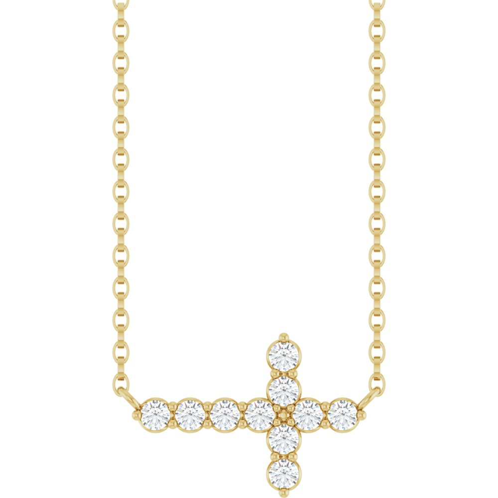 14K Yellow Gold 1/3 CTW Lab-Grown Diamond Sideways Cross 18" Necklace