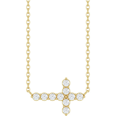14K Yellow Gold 1/3 CTW Lab-Grown Diamond Sideways Cross 18" Necklace