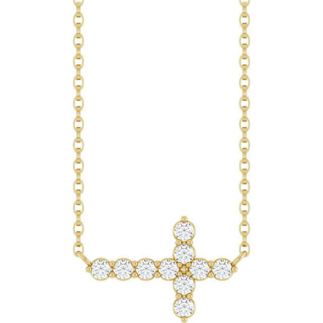 14K Yellow Gold 1/3 CTW Lab-Grown Diamond Sideways Cross 18" Necklace