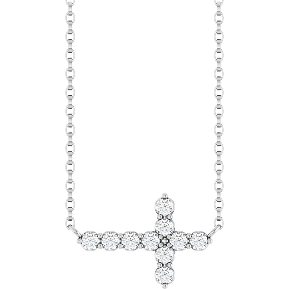 14K White 1/3 CTW Lab-Grown Diamond Sideways Cross 18" Necklace