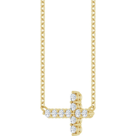 14K Yellow Gold 1/4 CTW Natural Diamond Sideways Cross 18" Necklace