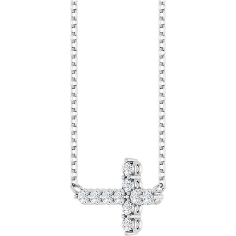 14K White Gold 1/3 CTW Lab-Grown Diamond Sideways Cross 18" Necklace