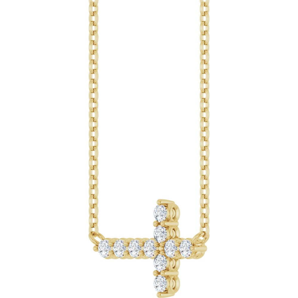 14K Yellow Gold 1/3 CTW Lab-Grown Diamond Sideways Cross 18" Necklace