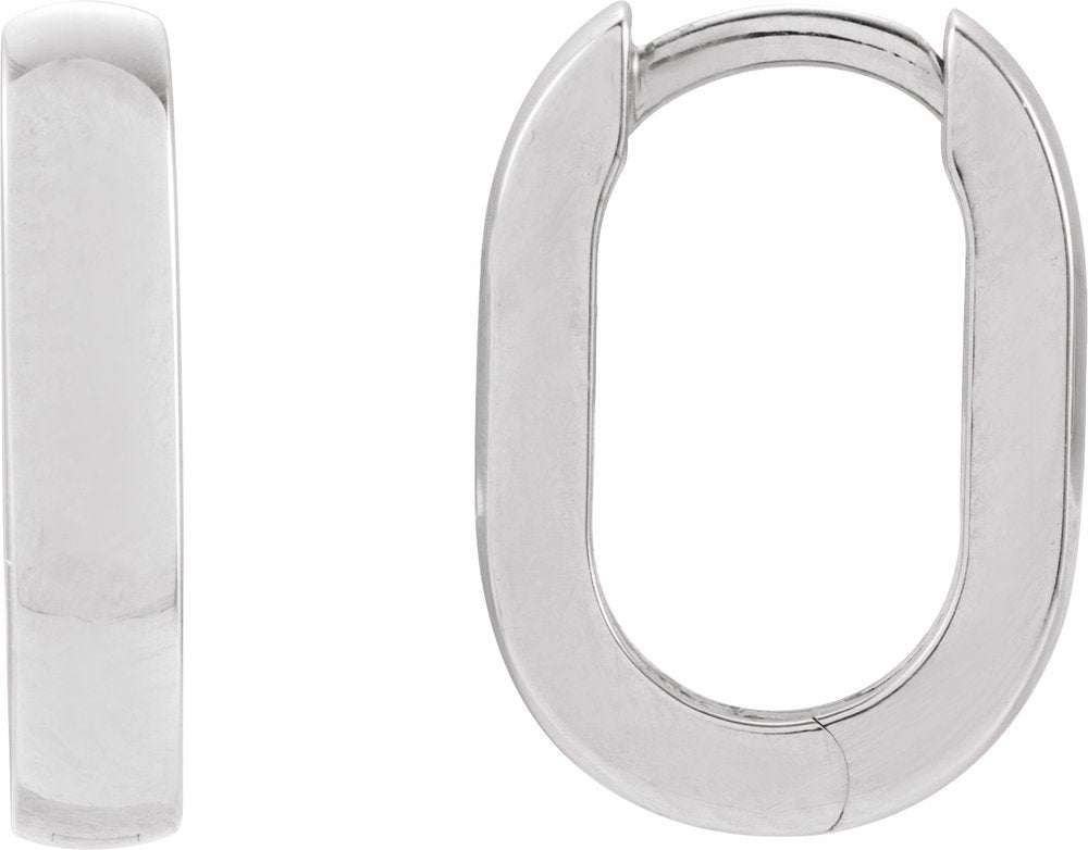 14K White Gold Elongated Domed 14 mm Hoop Earrings