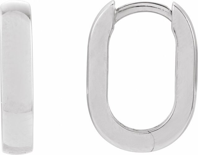 14K White Gold Elongated Domed 14 mm Hoop Earrings