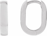 14K White Gold Elongated Domed 14 mm Hoop Earrings