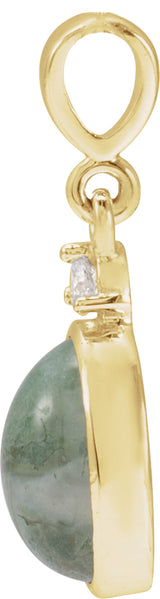 14K Yellow Gold 8x6 mm Natural Moss Agate & .03 CTW Natural Diamond Pendant