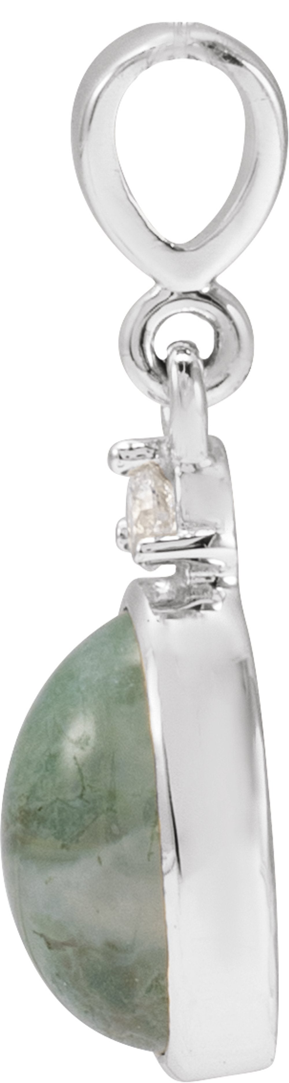 14K White 8x6 mm Natural Moss Agate & .03 CTW Natural Diamond Pendant