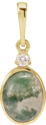 14K Yellow Gold 8x6 mm Natural Moss Agate & .03 CTW Natural Diamond Pendant