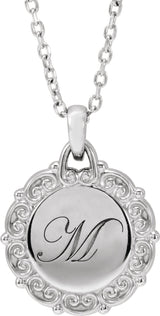 14K White Engravable Scroll 16-18" Necklace