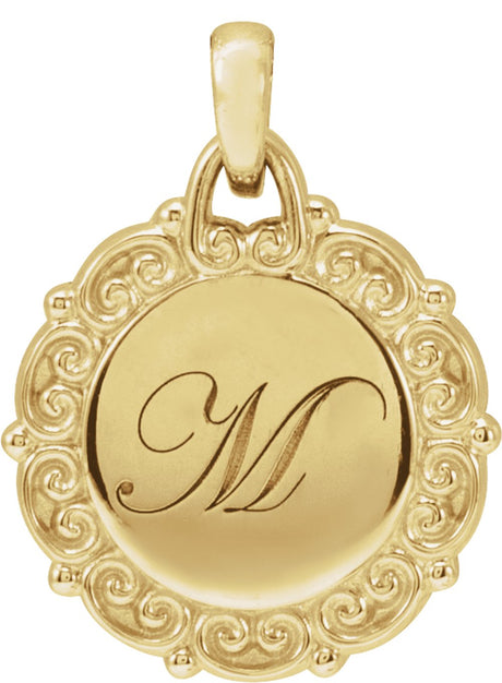 14K Yellow Engravable Scroll Pendant