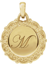 14K Yellow Gold Engravable Scroll Pendant