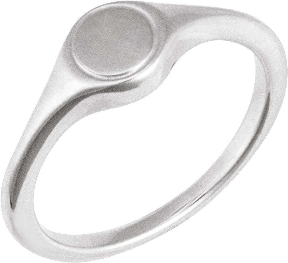 14K White Engravable Round Signet Ring