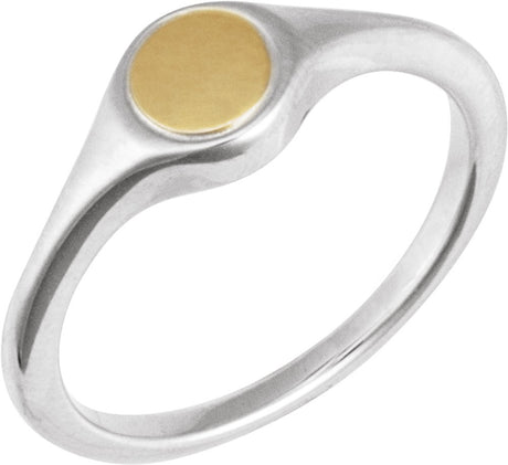 14K White/Yellow Engravable Round Signet Ring