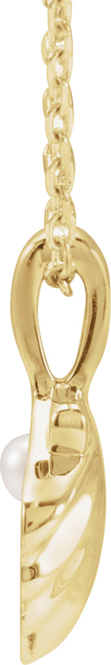 14K Yellow 1-Stone Cultured White Seed Pearl Family Shell 16-18" Necklace