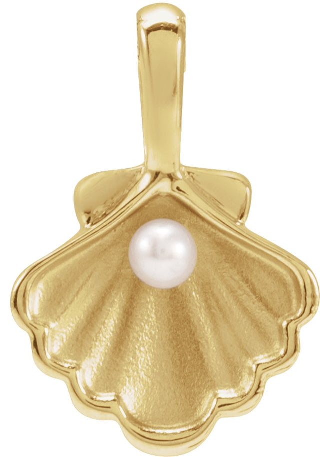 14K Yellow 1-Stone Cultured White Seed Pearl Family Shell Pendant