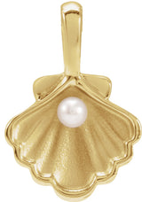 14K Yellow Gold 1-Stone Cultured White Seed Pearl Family Shell Charm/Pendant