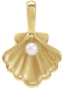 14K Yellow Gold 1-Stone Cultured White Seed Pearl Family Shell Charm/Pendant