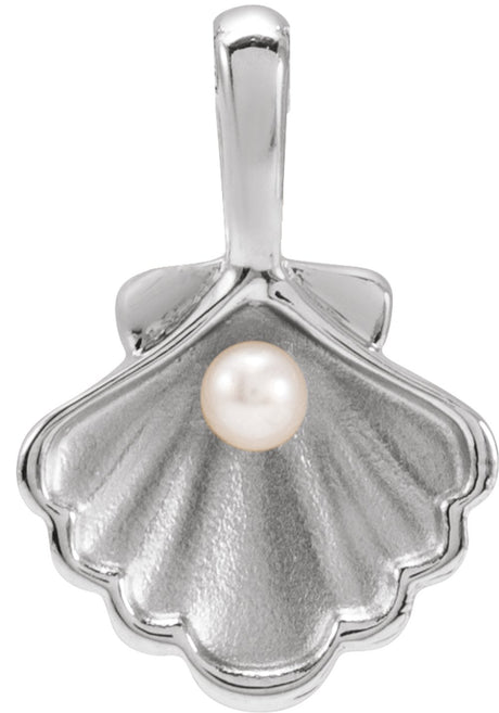 Sterling Silver 1-Stone Cultured White Seed Pearl Family Shell Pendant