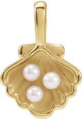 14K Yellow 3-Stone Cultured White Seed Pearl Family Shell Charm/Pendant