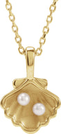 14K Yellow 2-Stone Cultured White Seed Pearl Family Shell 16-18" Necklace