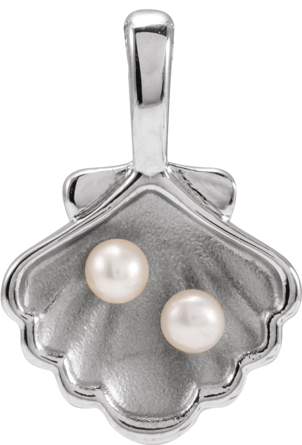 Sterling Silver 2-Stone Cultured White Seed Pearl Family Shell Charm/Pendant