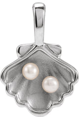 Sterling Silver 2-Stone Cultured White Seed Pearl Family Shell Charm/Pendant