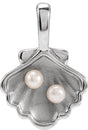 Sterling Silver 2-Stone Cultured White Seed Pearl Family Shell Charm/Pendant