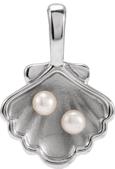 Sterling Silver 2-Stone Cultured White Seed Pearl Family Shell Charm/Pendant