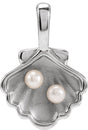 14K White 2-Stone Cultured White Seed Pearl Family Shell Pendant