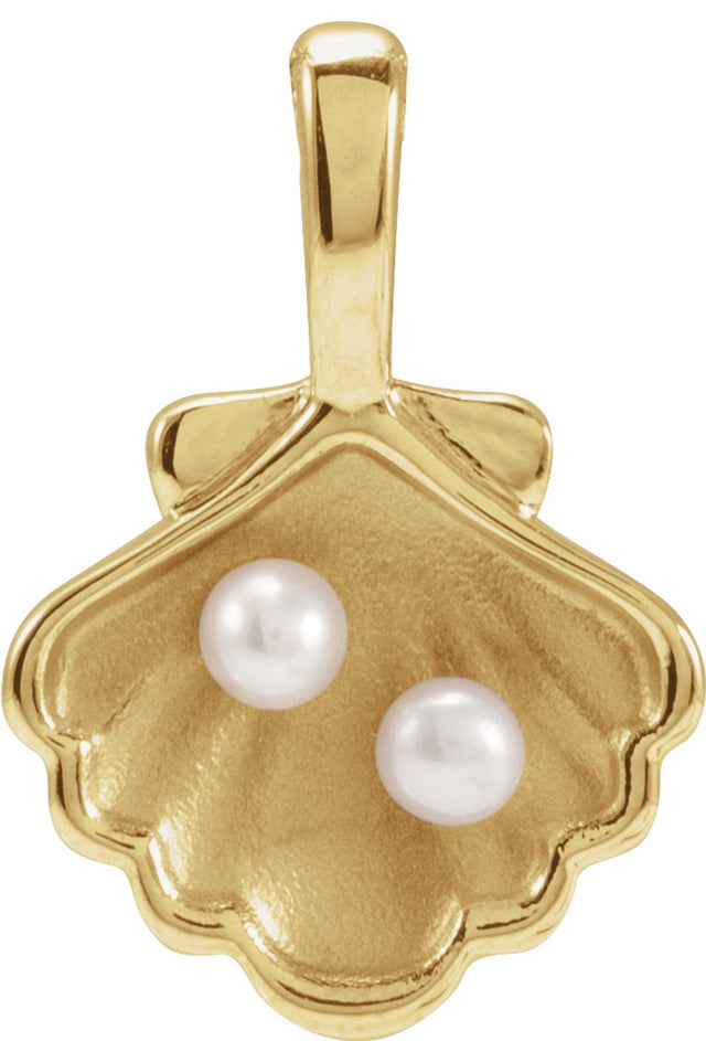 14K Yellow 2-Stone Cultured White Seed Pearl Family Shell Pendant