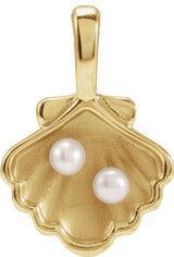 14K Yellow 2-Stone Cultured White Seed Pearl Family Shell Pendant