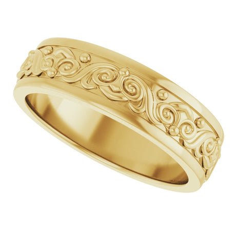 14K Yellow Gold 6.2 mm Sculptural Flat Band Size 10