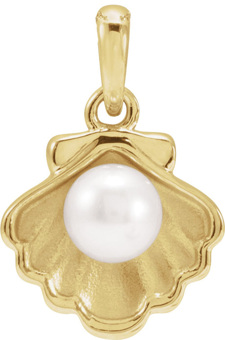 14K Yellow Gold Cultured White Freshwater Pearl Shell Charm/Pendant